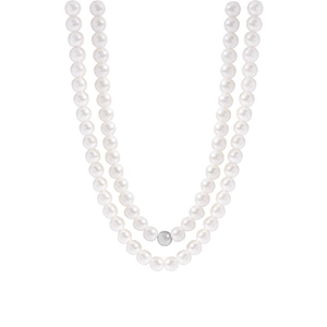 Minimalist S925 sterling silver double layer pearl necklace with a central silver bead