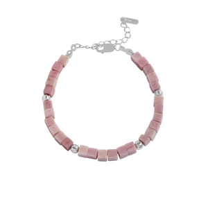 Minimalist S925 sterling silver beaded bracelet with natural pink rhodonite stones