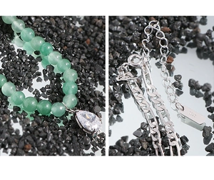 Detail of S925 sterling silver clasp and green aventurine teardrop necklace craftsmanship