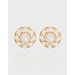 Boucles D'oreilles Fleur Nacre Avec Tige En Argent Sterling 925 Style Français Vintage Pour Femmes