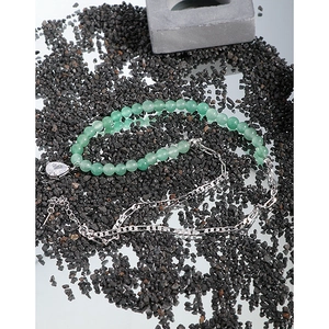 Elegant S925 silver layered necklace with green aventurine beads and heart pendant