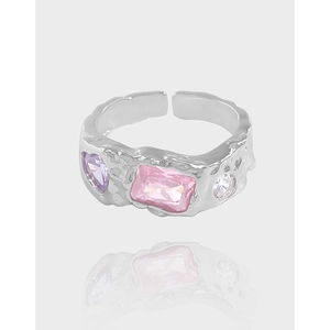 925 Sterling Silver Wrinkled Texture Lava Ring For Women Niche Design Adjustable Zirconia Inlaid Minimalist Fashion Jewelry
