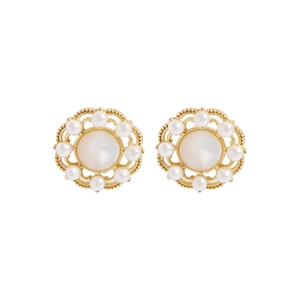 Boucles d'oreilles couronne de fleurs en argent S925 avec perles nacrées pour femme