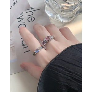 S925 silver rings set with pleated texture featuring pink and blue zircon stones