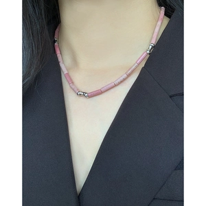 Elegant S925 silver beaded necklace featuring pink rhodonite stones and silver spheres