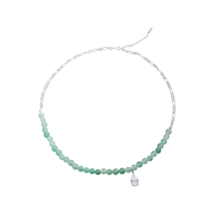 S925 sterling silver necklace with green beads and a water drop zircon pendant