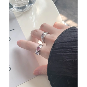S925 sterling silver rings with irregular lava texture and micro-set zircon stones