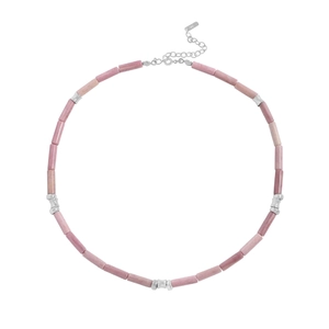 Elegant S925 sterling silver necklace with pink rhodochrosite cylinder beads