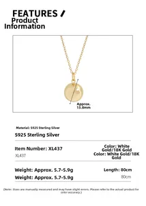 Macro shot of 13.8mm gold bead pendant with S925 sterling silver long chain details