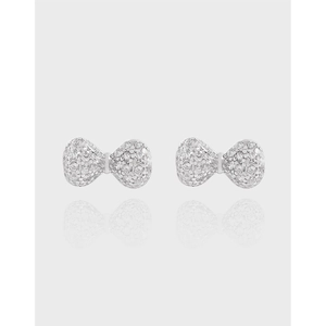 S925 Sterling Silver Bowknot Stud Earrings For Women Pave Zirconia Minimalist Elegant White Gold Plated Fashion Jewelry Accessories
