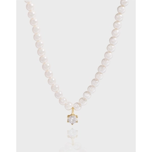 925 Sterling Silver Artificial Pearl Necklace Minimalist Zircon Pendant 18K Gold Plated Chain Elegant INS Style Jewelry For Women