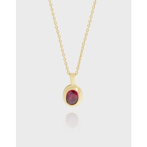 925 Sterling Silver 18K Gold Plated Oval Red Zirconia Clavicle Necklace Pendant Jewelry For Women Gift Light Luxury Style