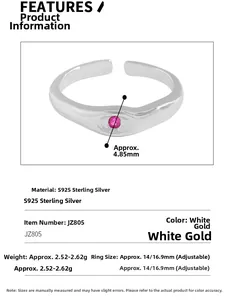 Detailed specs for S925 silver ring featuring a 4.85mm red zircon and adjustable band