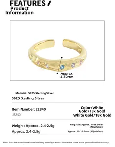 Spécifications de la bague en argent S925 avec texture martelée et zircons colorés