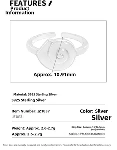 Detail view of S925 sterling silver conch shell ring with 10.91mm diameter dimensions