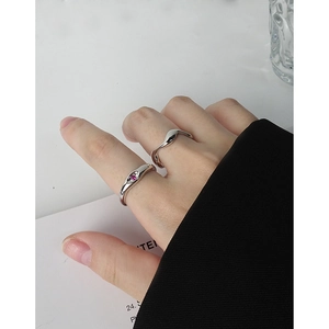 Minimalist S925 sterling silver irregular wave rings set with a pink zircon stone