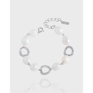 Natural Baroque Pearl Bracelet With 925 Sterling Silver Irregular Rings Minimalist INS Style Adjustable Jewelry For Women