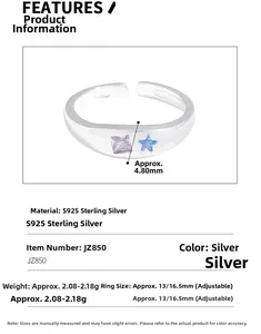 Detailed view of S925 silver ring with purple zircon and blue star gemstone