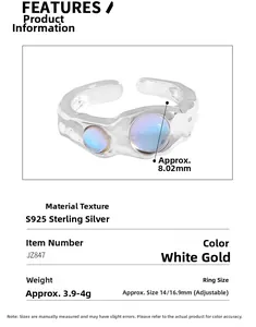 Detail view of S925 silver ring with blue moonstone and lava texture specifications