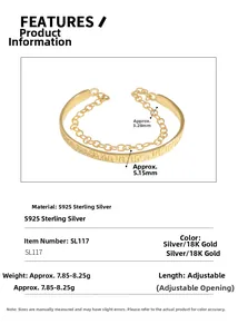 Detail of S925 sterling silver chain bracelet with measurements of texture and rings