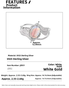 Detail specifications of S925 silver ring with opal and fluid metal texture