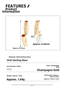 Detailed size specifications for asymmetric S925 silver champagne gold pearl earrings