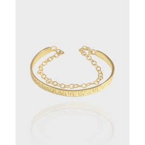 S925 Sterling Silver Hammered Open Bangle Bracelet With Chain Link Korean Style Minimalist Textured Cuff Bracelet For Women