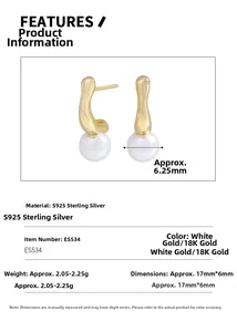 Detailed S925 silver earrings specifications with 6.25mm pearls in gold and silver