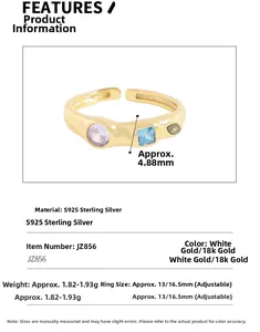 Detail showing irregular wrinkled texture of S925 silver ring with colorful zircon insets