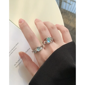Moonstone S925 sterling silver ring with liquid metal texture and wrinkled design