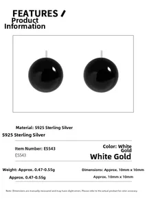 Detailed specs for S925 sterling silver black onyx ball studs with weight and size info