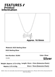 Detail of S925 sterling silver beaded necklace with bow pendant measurements and specs