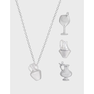 S925 Sterling Silver Pendant Necklace For Women Minimalist Geometric Wine Cup Amphora Vase Shape Adjustable Chain Jewelry