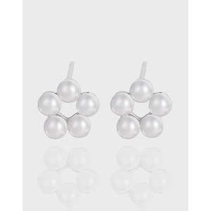 Flower Artificial Pearl Stud Earrings With 925 Sterling Silver Earring Post Elegant Minimalist Jewelry For Women White Gold Plated