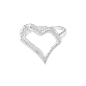 Irregular textured silver heart open ring with a liquid metal lava design for women