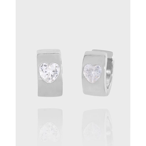 925 Sterling Silver Heart Rhinestone Hoop Earrings For Women Minimalist Polished Huggie Earrings Elegant Sweet Jewelry Gift