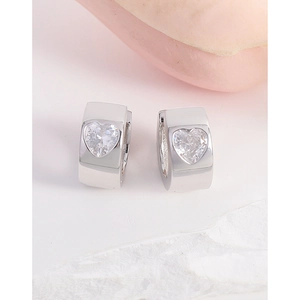 Elegant S925 sterling silver wide hoop earrings featuring heart-shaped zircon stones