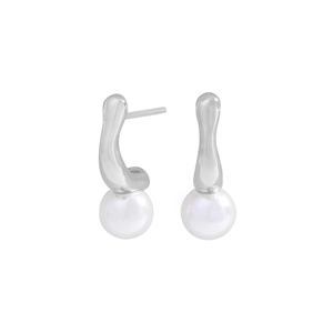 Elegant minimalist S925 silver irregular liquid shape stud earrings with white round pearls