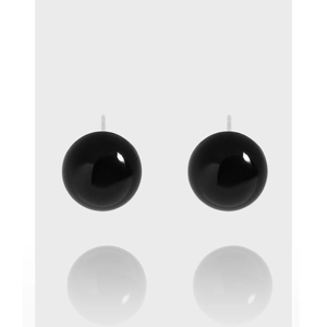 S925 Sterling Silver Black Agate Round Ball Stud Earrings For Women Minimalist Personalized Hypoallergenic Jewelry Gift