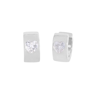 Minimalist S925 sterling silver huggie earrings with heart-shaped zircon stones