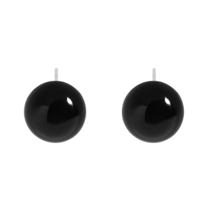Minimalist S925 sterling silver stud earrings with polished black onyx sphere design
