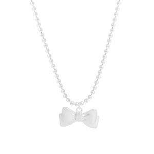 Polished silver beaded necklace featuring a delicate bow pendant for women