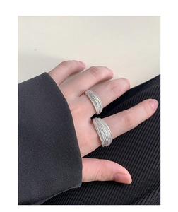 Detail of S925 sterling silver multi-layer braided texture rings on model hand
