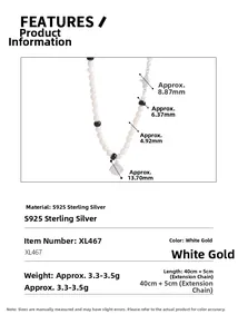 Spécifications détaillées de la taille du collier de perles en argent S925 avec coquillage