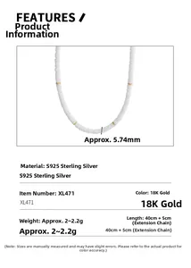 Détails du collier en argent S925 avec perles en céramique blanche et finition or 18K