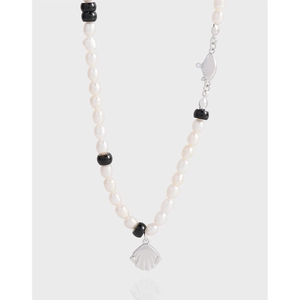 Élégant Collier Pendentif Coquille en Argent Sterling 925 et Perle Naturelle Style INS pour Femme Bijoux de Luxe