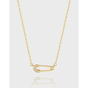 S925 Sterling Silber Sicherheitsnadel Anhänger Halskette Gold Plattiert Strass Schlüsselbeinkette Für Damen Minimalistisch Schmuck