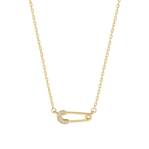 Elegante goldene Sicherheitsnadel-Halskette für Damen mit Zirkonia auf S925 Silberkette