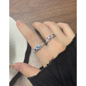 S925 silver wave open ring featuring colorful zircon stones and minimalist design