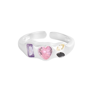 S925 sterling silver open ring with colorful zircon stones in a matte brushed finish